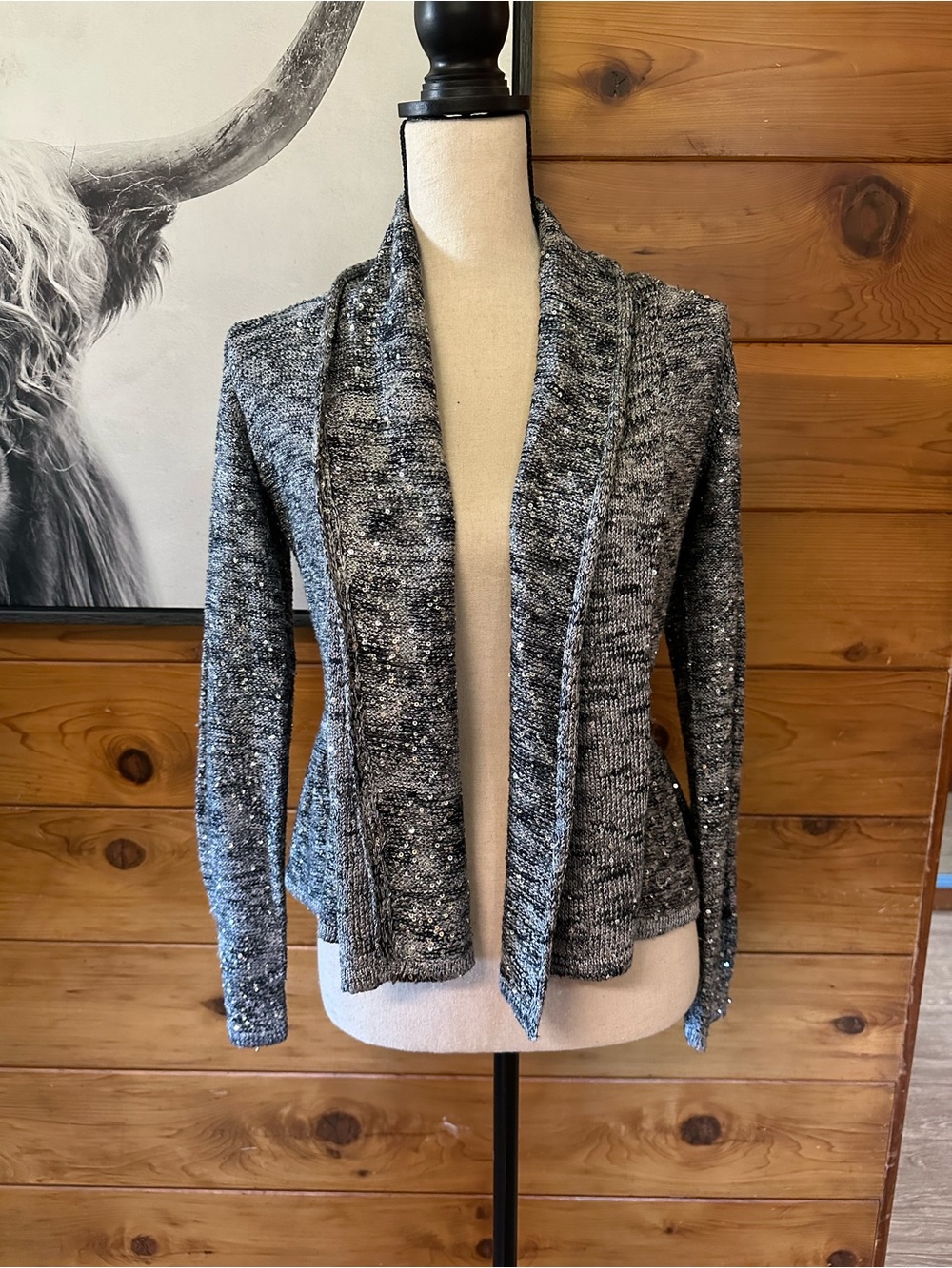INC Sequin Cardigan with Ruffle